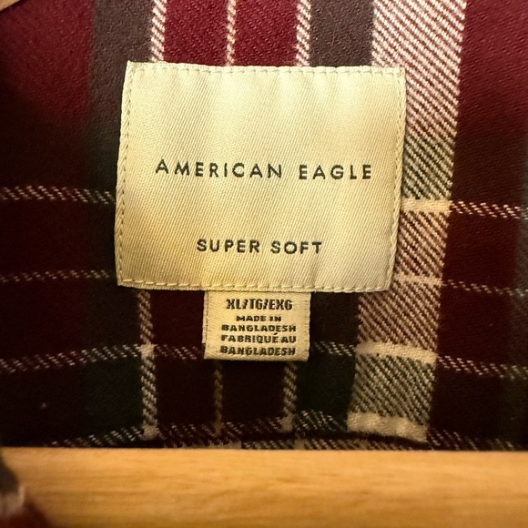 American Eagle Men's Burgundy Super Soft Plaid Flannel Shirt XL 100% Cotton Fall - Picture 6 of 13